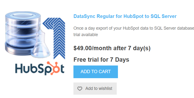 Add the DataSync for HupSpot to cart