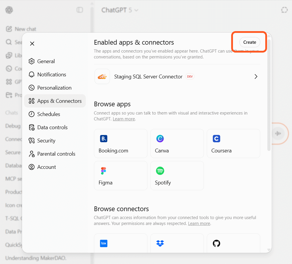 ChatGPT Settings - Add Connector