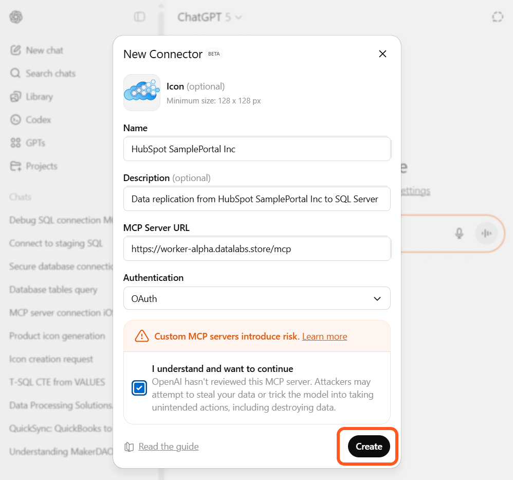 ChatGPT Settings - Connector Configuration