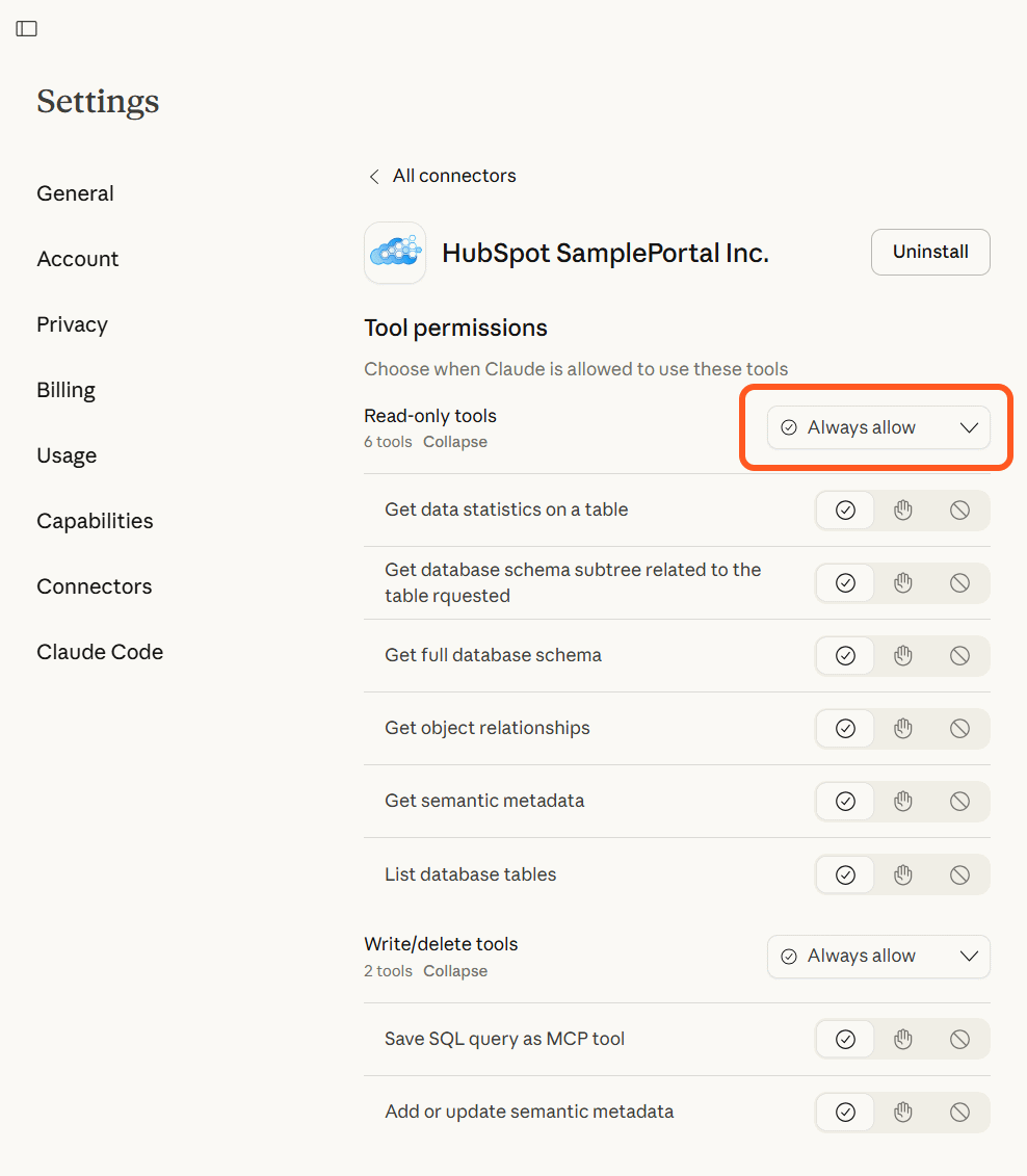 Claude AI - Review MCP server tools and permissions